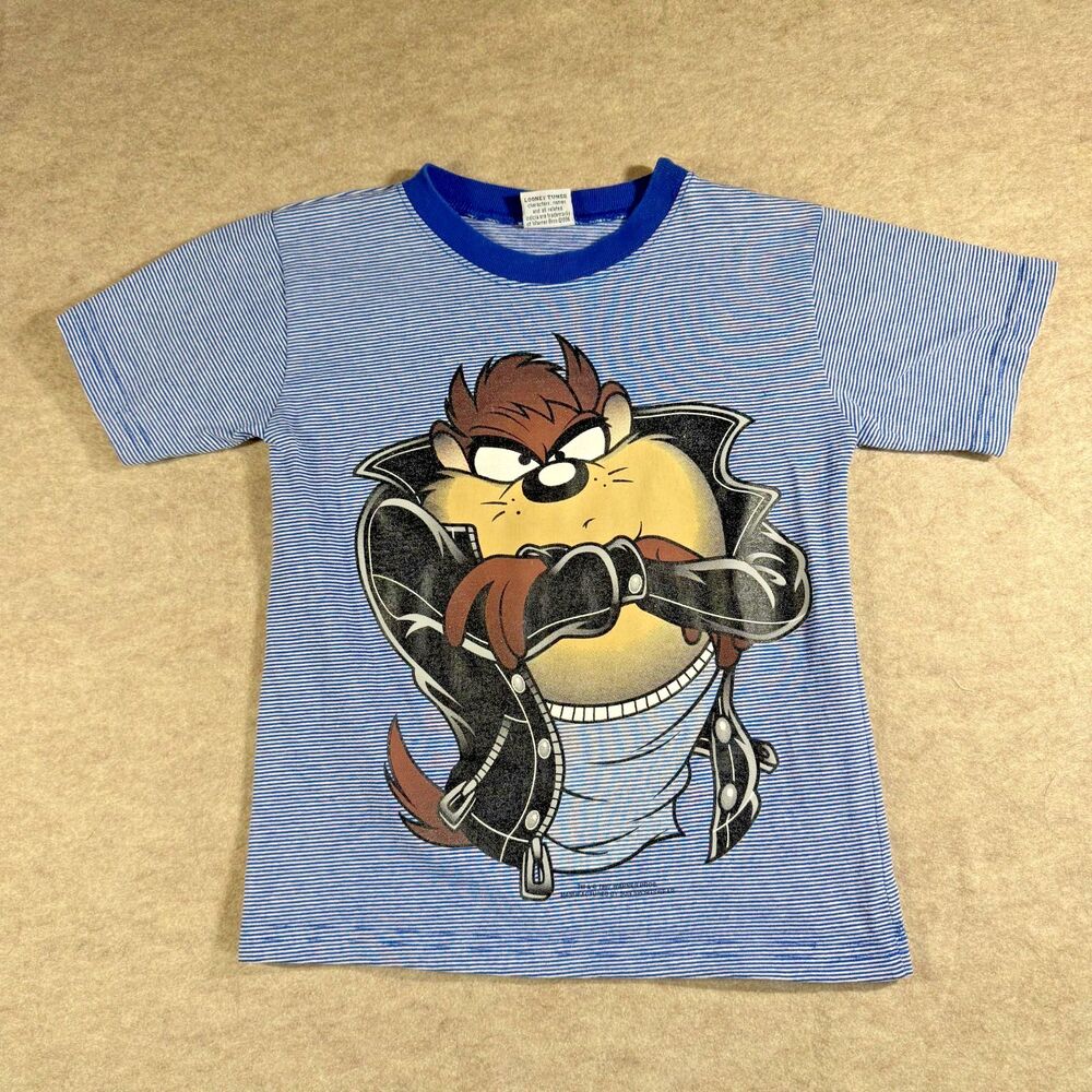 Vtg Looney Tunes Taz t-shirt kids S blue striped graphic 90s cartoon retro